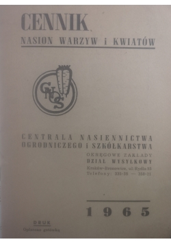 Cennik nasion warzyw i kwiatów. Centrala nasiennictwa ogrodniczego i szkółkarstwa