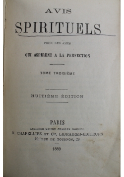 Avis Spirituels Tome Troisieme 1889 r.
