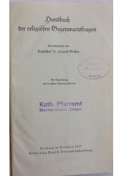 Handbuch der religiosen Gegenwartsfragen, 1937 r.