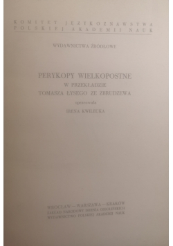 Perykopy Wielkopostne w przekładzie Tomasza Łysego ze Zbrudzewa
