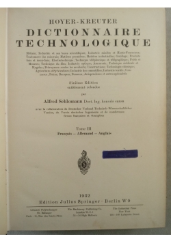 Dictionnaire Technologique, Tom III, 1932 r.