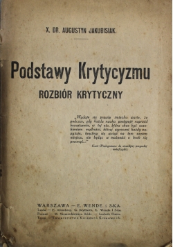 Podstawy Krytycyzmu Rozbiór krytyczny 1920 r.