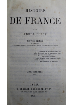 Histoire de France Tome Premier 1873 r.