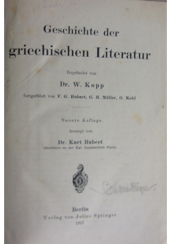 Geschichte der griechischen Literatur ,1917r.