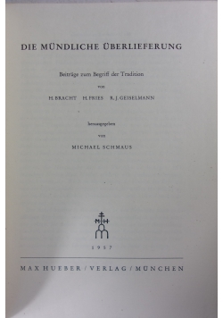 Die Mundliche Uberlieferung