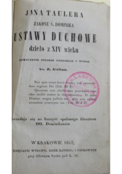 Ustawy Duchowe dzieło z XIV wieku 1852 r