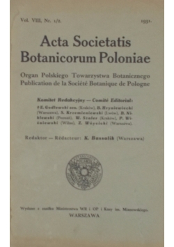 Acta societatis Botanicorum Poloniae, vol. VIII, Nr. 1/2., 1931 r.