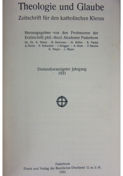 Theologie und Glaube 23, 1931r.