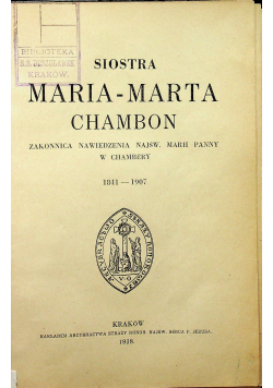 Siostra Maria Marta Chambon 1938 r