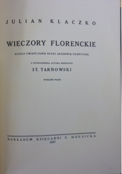 Wieczory florenckie, reprint 1917r