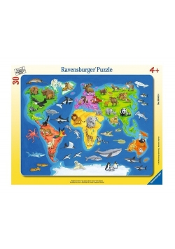 Puzzle Mapa Świata zwierząt 30
