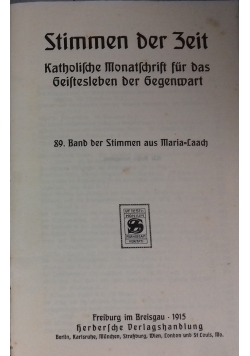 Stimmen der Zeit. Katholische Monatsschrift für das geistesleben der Gegenwart, 1915 r.