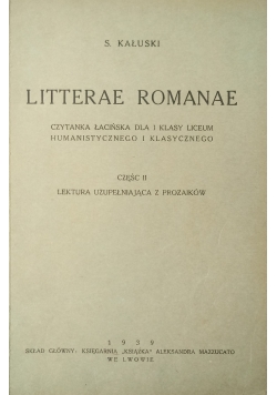 Litterae Romanae ,Cz.II ,1939 r.