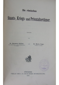Die romischen Staats, Kriegs und Privataltertumer, 1887 r.