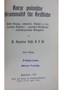 Kurze polnische Grammatik fur Geistliche, 1914r.