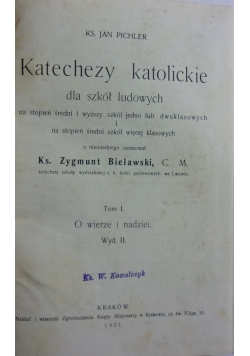 Katechezy katolickie dla szkół ludowych Tom I, 1931 r.