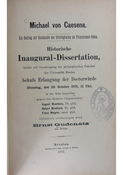 Historische Inaugural-Dissertation, 1876r.