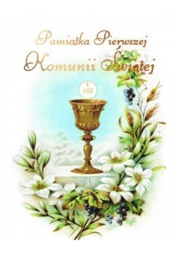 Pamiątka I Komunii Świętej kielich i kwiaty