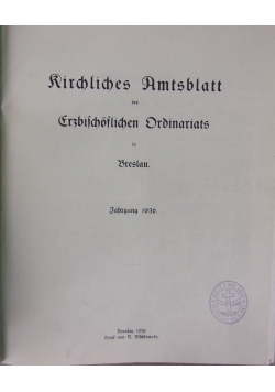 Kirchliches Amtsblatt des Frzbischoslichen Ordinariats in Breslau, 1936 r.