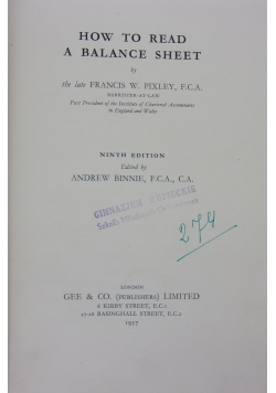 How to read a balance sheet, 1937  r.