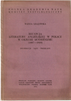 Recepcja Literatury Angielskiej w Polsce w okresie Modernizmu (1887-1918)