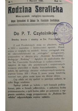 Rodzina Seraficka. Miesięcznik religijno-społeczny, 1920 r.