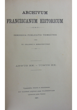 Archivum Franciscanum Historicum ,1927r.