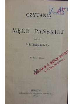 Czytania i męce Pańskiej, 1911 r.
