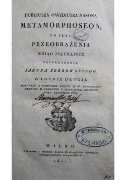 Publiusza Owidiusza Nasona Metamorphoseon 1821 r.