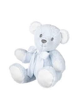 Średni, niebieski Miś z kokardą 31 cm SUKI