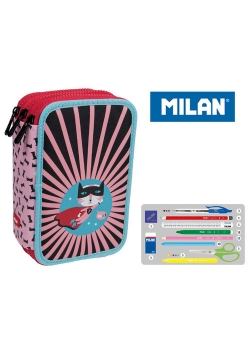 Piórnik Milan 3-poziomowy z wyposażeniem Super Heroes różowy