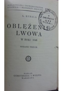 Oblężenie Lwowa, Szkice historyczne mieszczanin Polski w XVII wieku, 1930 r.