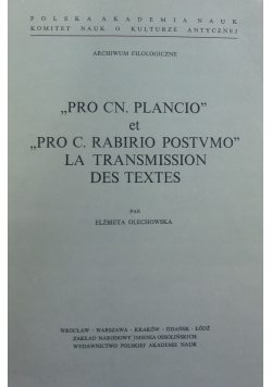 "Pro Cn. Plancio" et "Pro C. Rabirio postumo": la transmission des textes