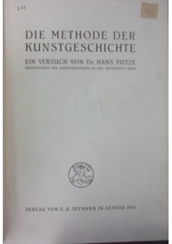 Die Methode der Kunstgeschichte, 1913 r.