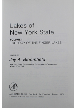 Lakes of New York State Volume I
