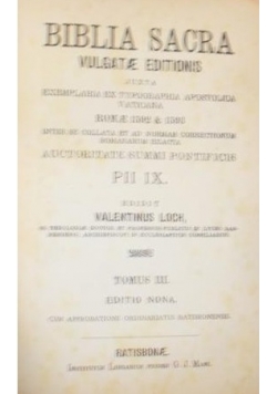 Biblia Sacra Vulgatae Editionis Tomus III, 1902r.