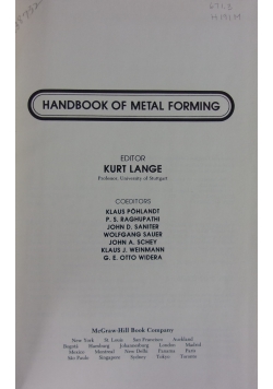 Handbook of metal Forming